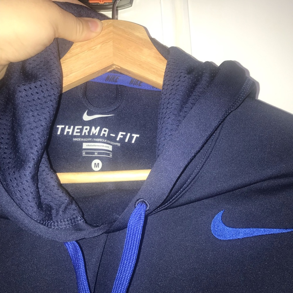 Nike Therma Fit Hoodie Sweatshirt Mens M  Large Swoosh Long Sleeve Blue